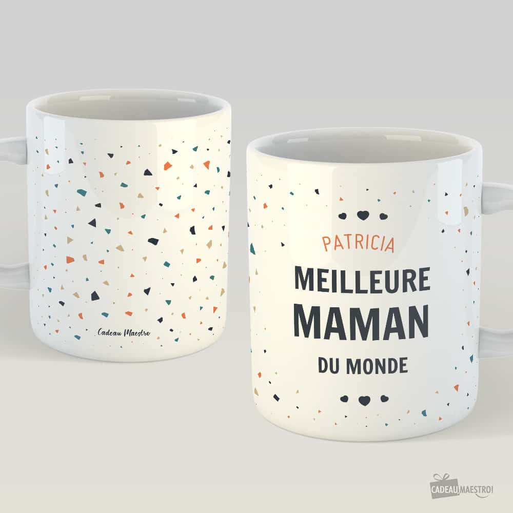 Mug Meilleure Maman à Personnaliser - Design Terrazzo 4 Lignes Blanc - Mug Personnalisé