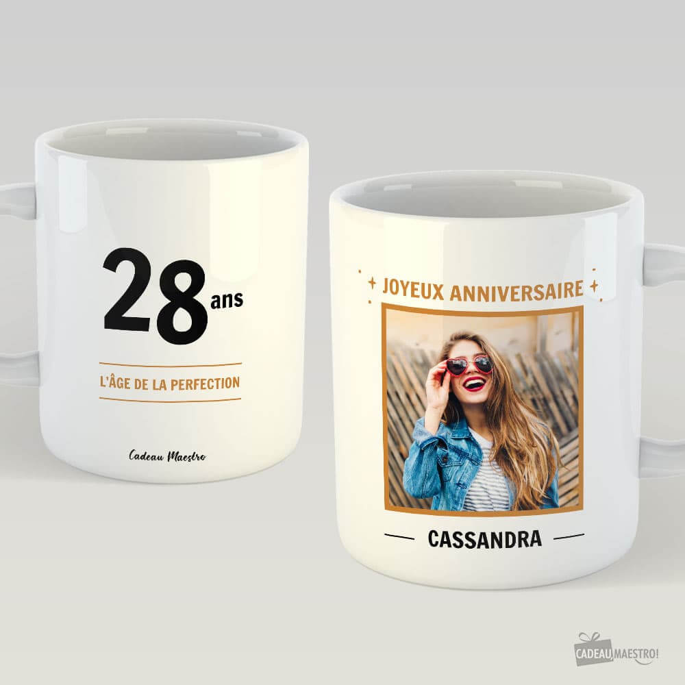 Mug Photo Anniversaire à Personnaliser - Âge, Prénom et Photo Blanc - Mug Personnalisé