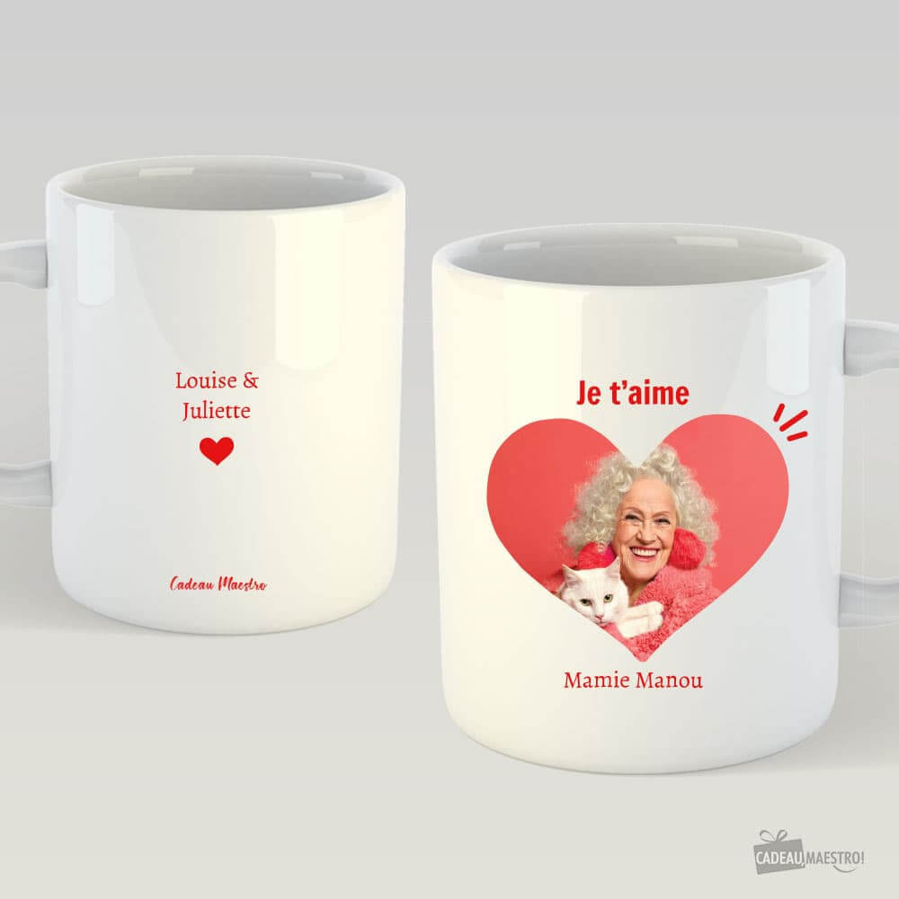 Mug Photo Coeur à Personnaliser - Texte et Prénom Blanc - Mug Personnalisé