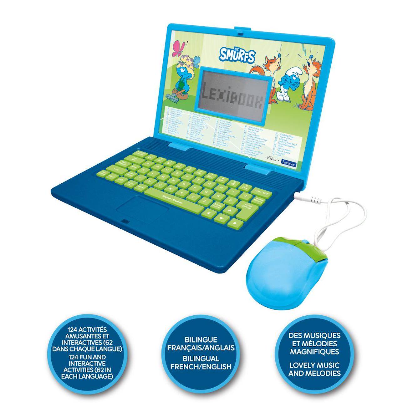 Ordinateur portable éducatif bilingue schtroumpfs (FR/EN) multicolore