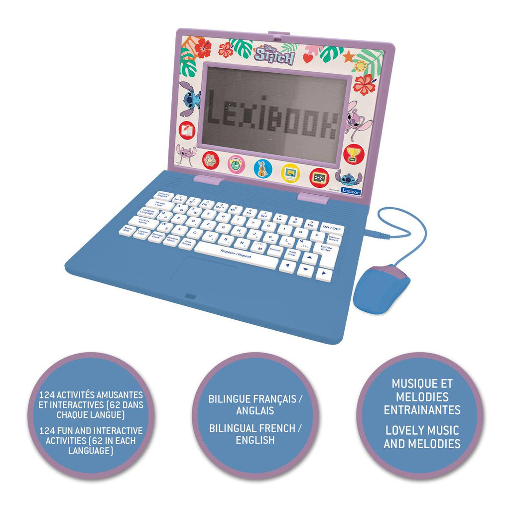 Ordinateur portable éducatif bilingue Stitch (EN/FR) 170 activités, jeux, musique multicolore