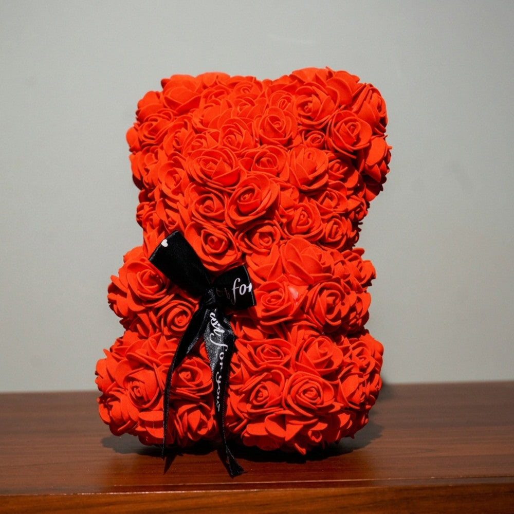 Ourson en Roses Artificielles en Coffret - Objet Déco Original