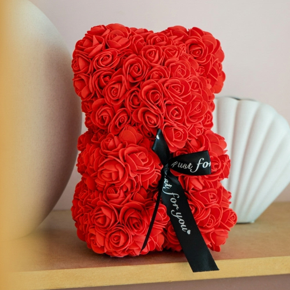 Ourson en Roses Artificielles en Coffret - Objet Déco Original