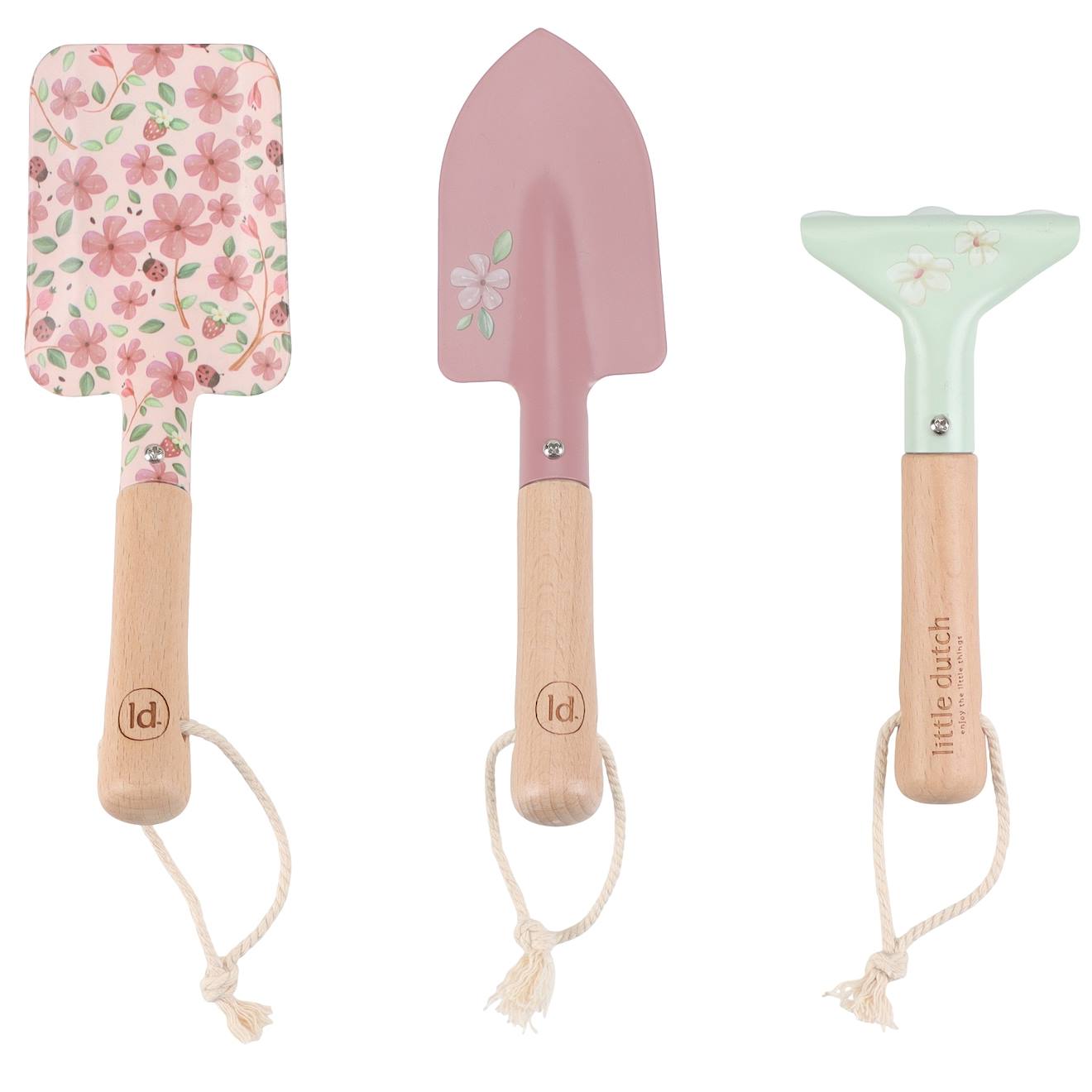 Outils de jardin rose