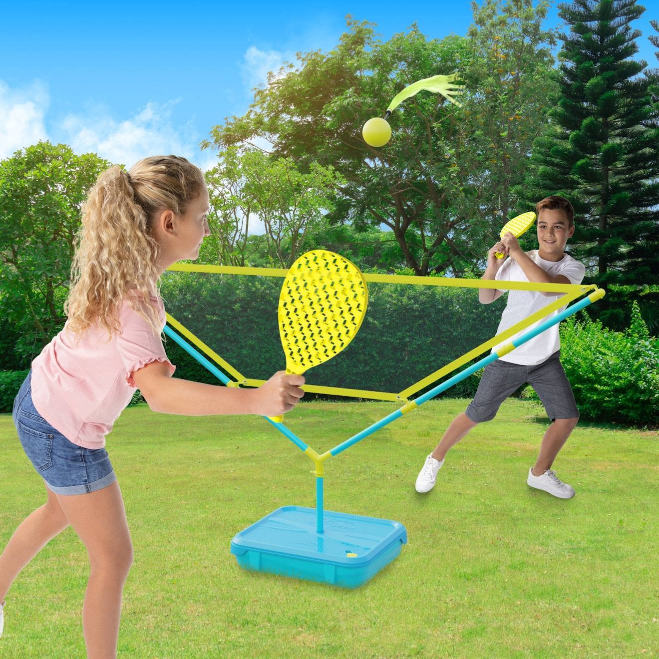 Pack jeux swingball 5en1 toutes surfaces métal bleu - noir - jaune