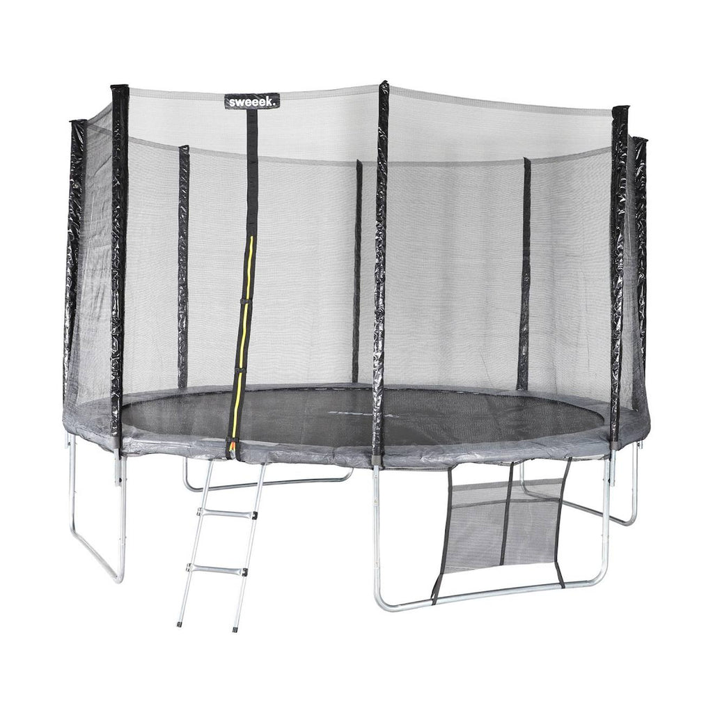 Pack trampoline ø370cm saturne XXL, filet, échelle, bâche, filet chaussures, kit d'ancrage gris