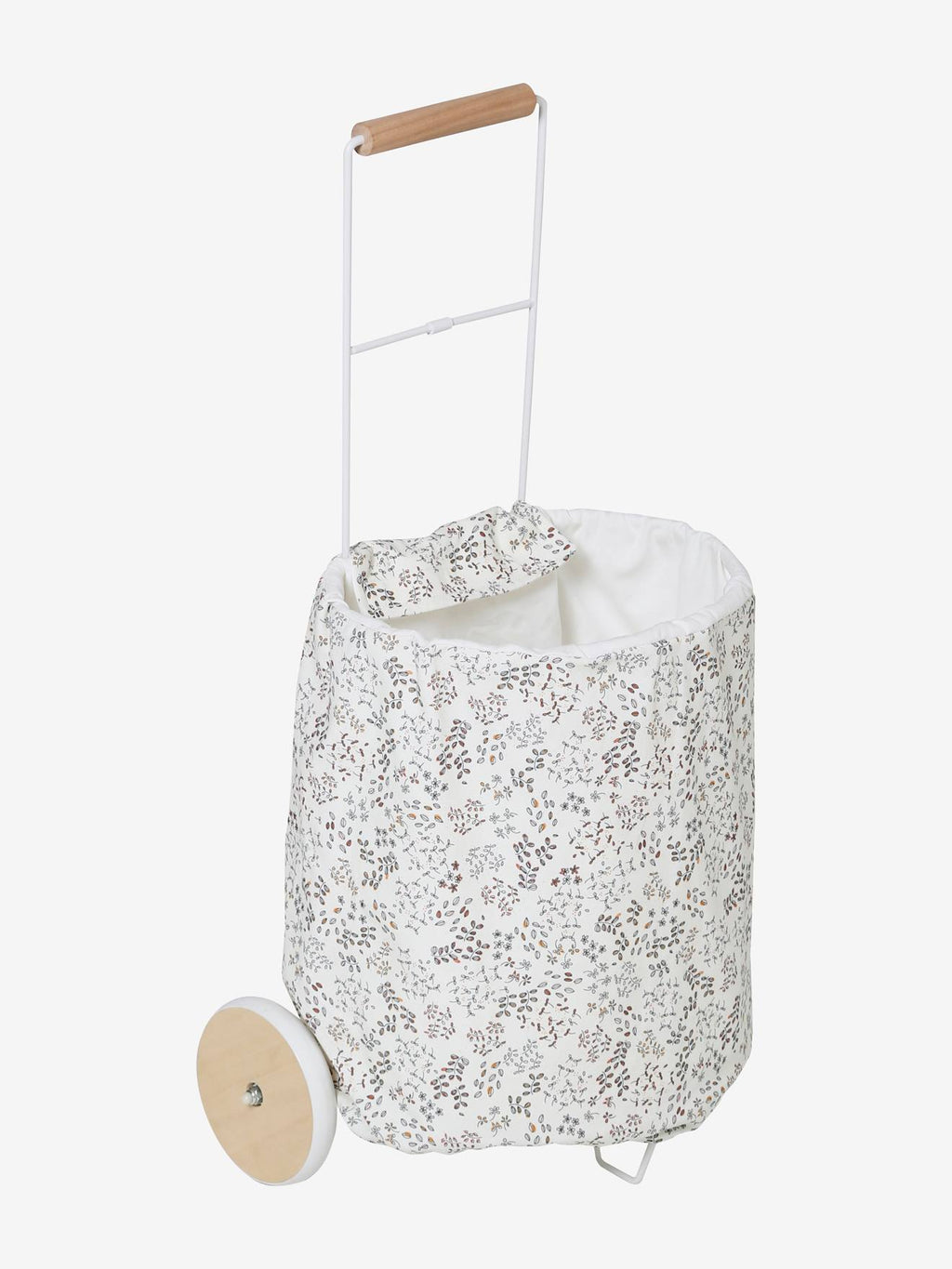 Panier de courses à roulettes en métal, tissu et bois FSC gris