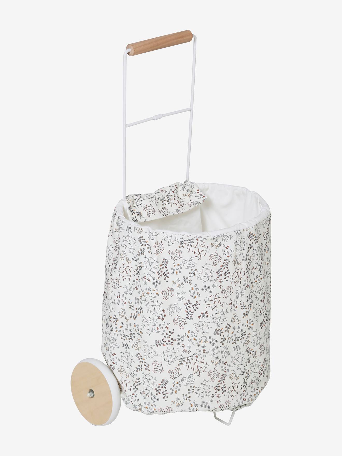 Panier de courses à roulettes en métal, tissu et bois FSC gris