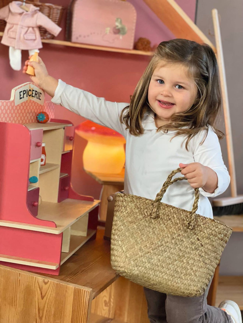 Panier en paille pour enfant beige