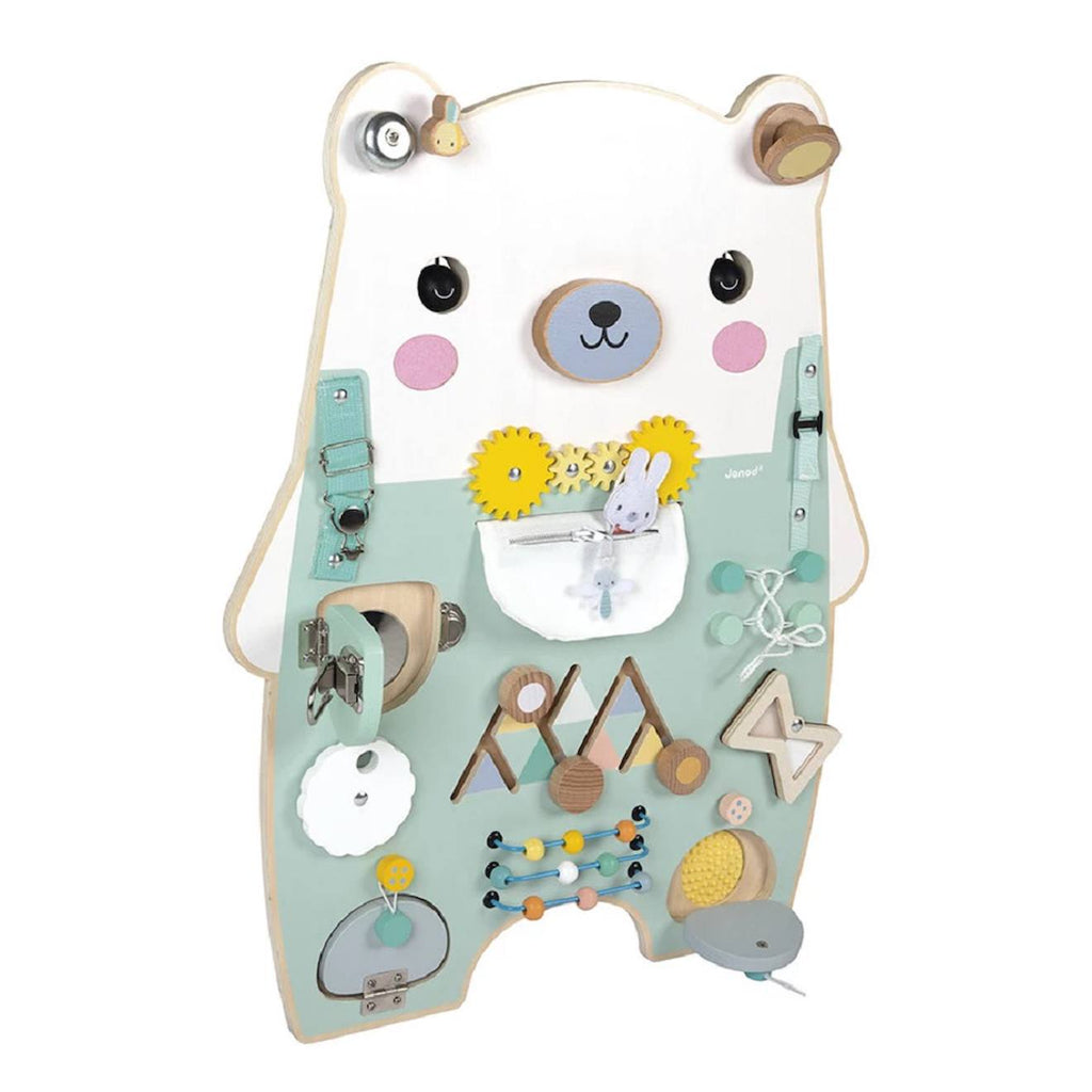 Panneau d'activités en bois busy board ourson vert