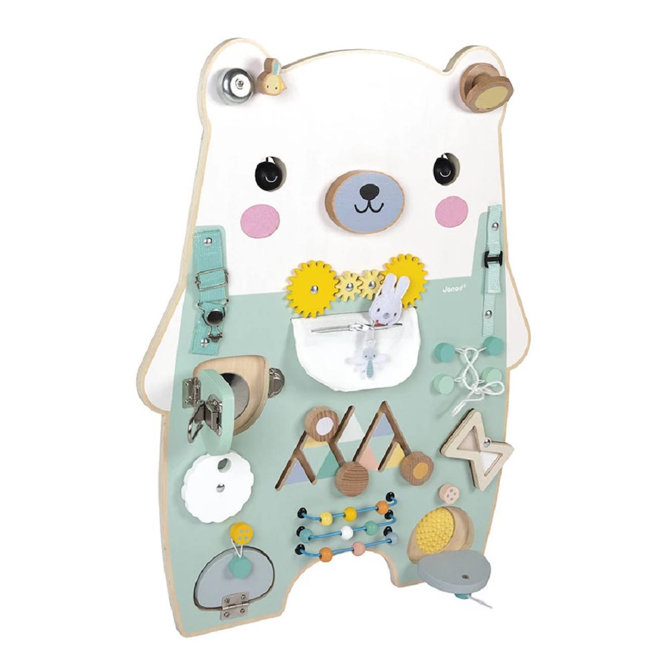 Panneau d'activités en bois busy board ourson vert