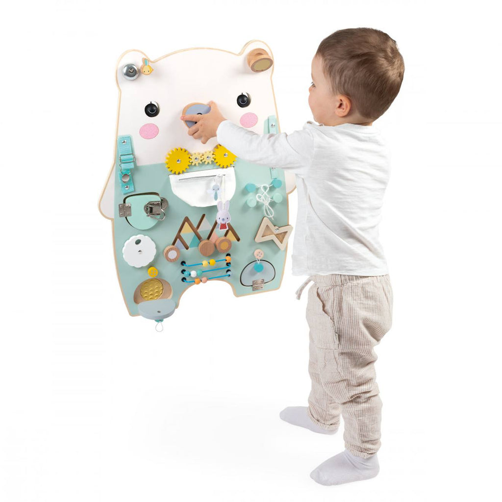 Panneau d'activités en bois busy board ourson vert