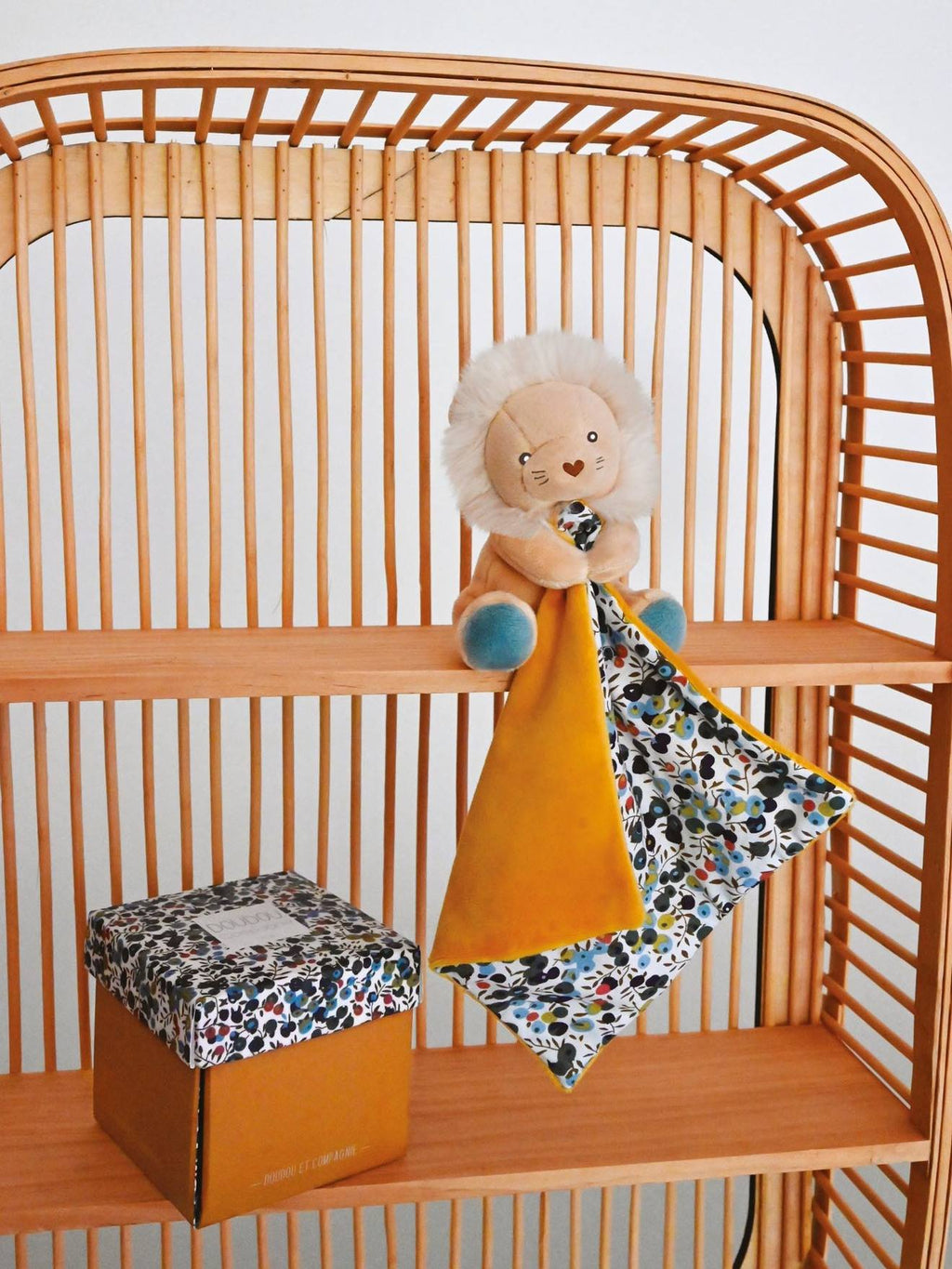 Pantin + doudou 12cm boh'aim lion jaune