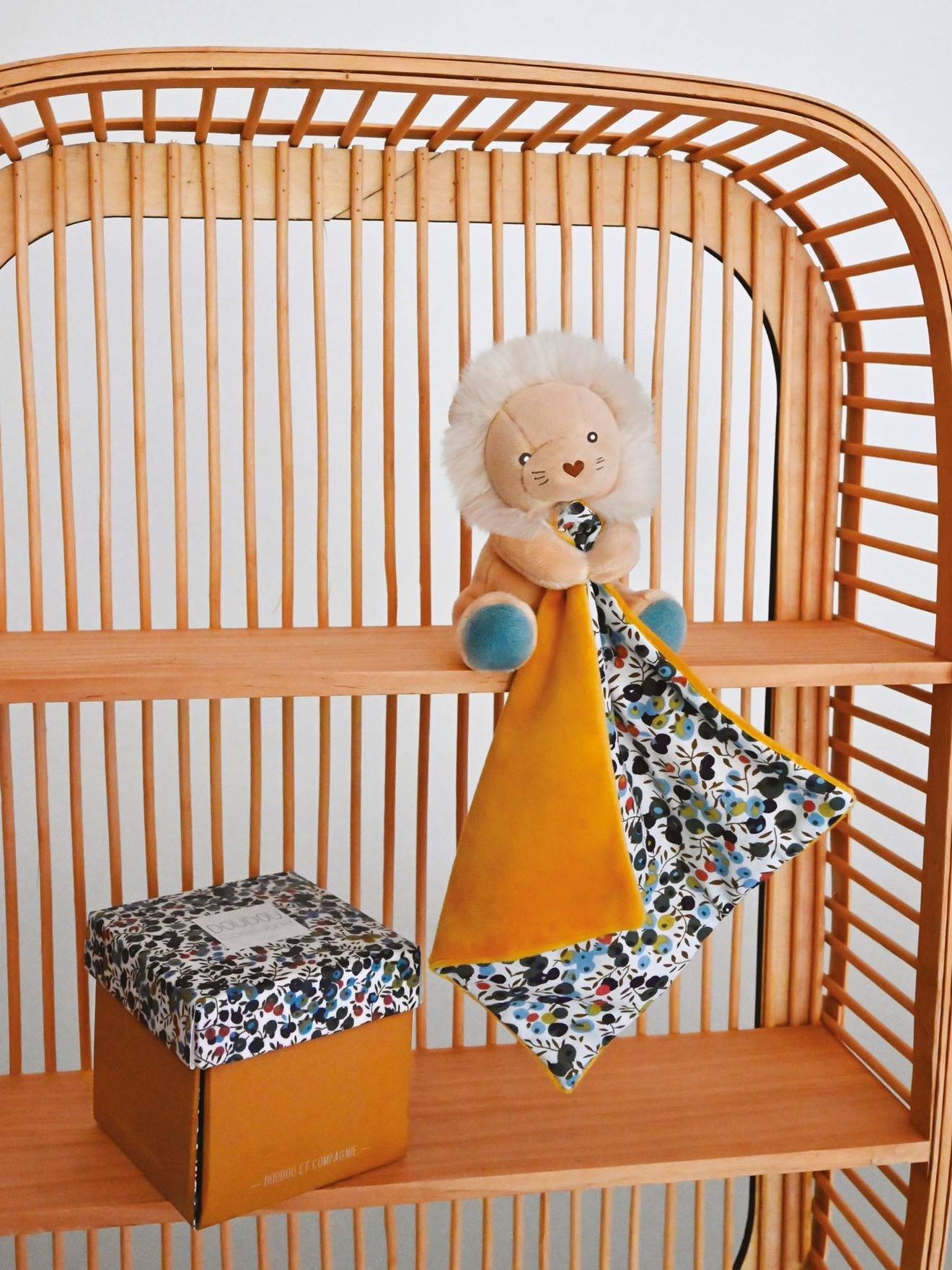 Pantin + doudou 12cm boh'aim lion jaune