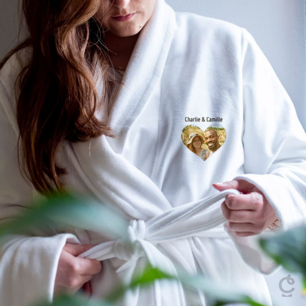 Peignoir en Coton Photo Coeur à Personnaliser - Peignoir Personnalisé