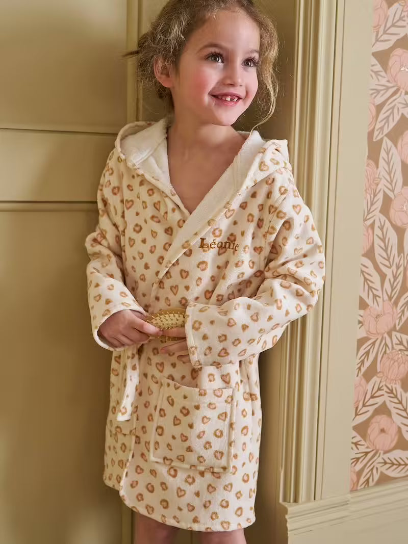 Peignoir enfant personnalisable motif Léopard & Broderie prénom