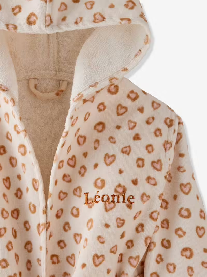 Peignoir enfant personnalisable motif Léopard & Broderie prénom