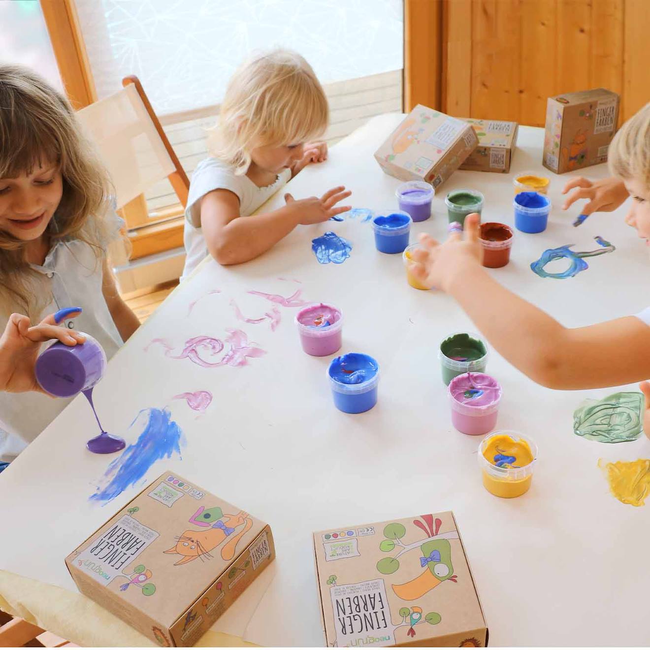 Peinture à doigts aki naturelle & vegan bio set de 4 pots multicolore