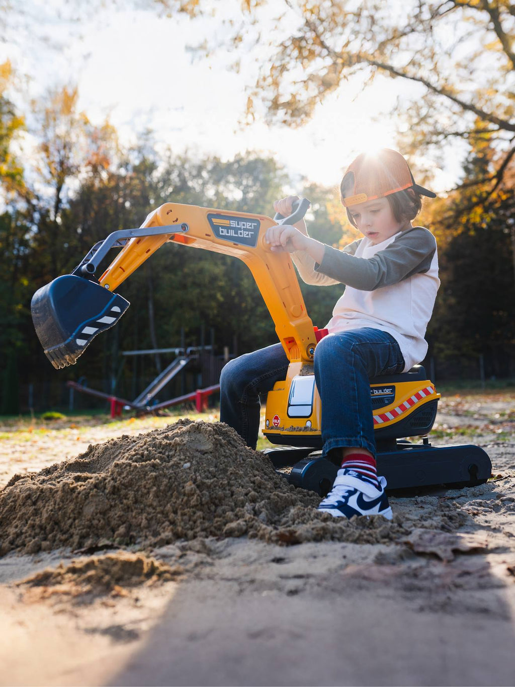 Pelleteuse super builder entièrement articulée avec assise ouvrante jaune