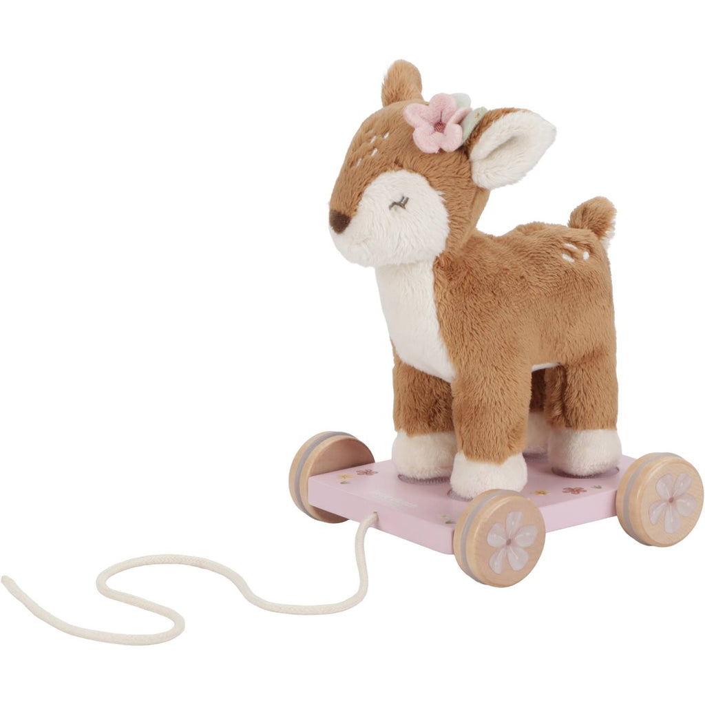 Peluche à tirer faon FSC fairy garden rose, beige, bois, marron