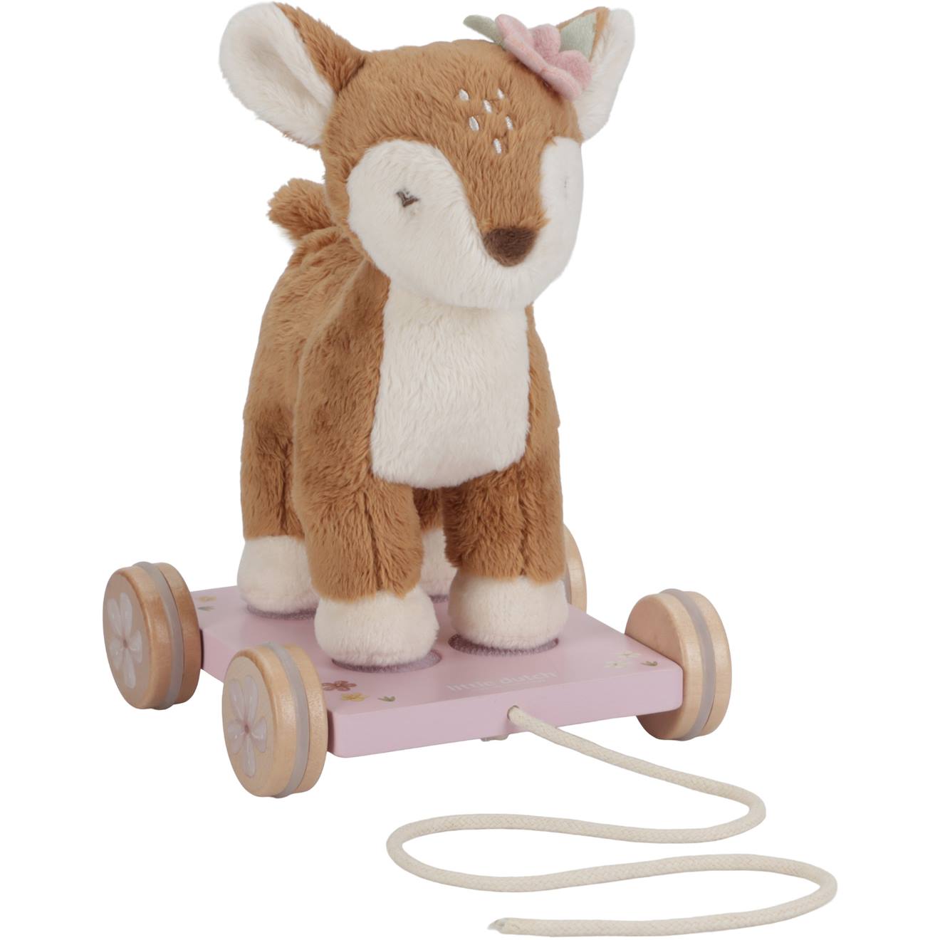 Peluche à tirer faon FSC fairy garden rose, beige, bois, marron