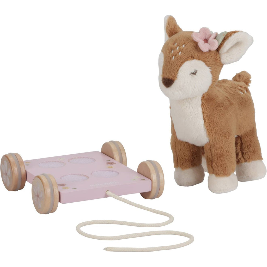 Peluche à tirer faon FSC fairy garden rose, beige, bois, marron