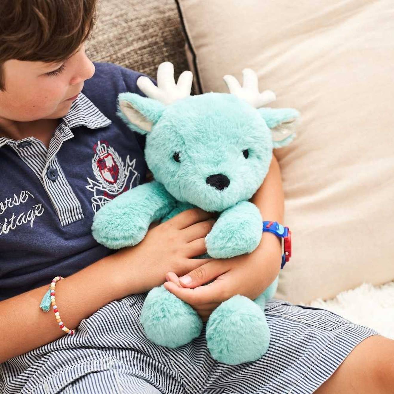 Peluche bouillotte cerf bleu