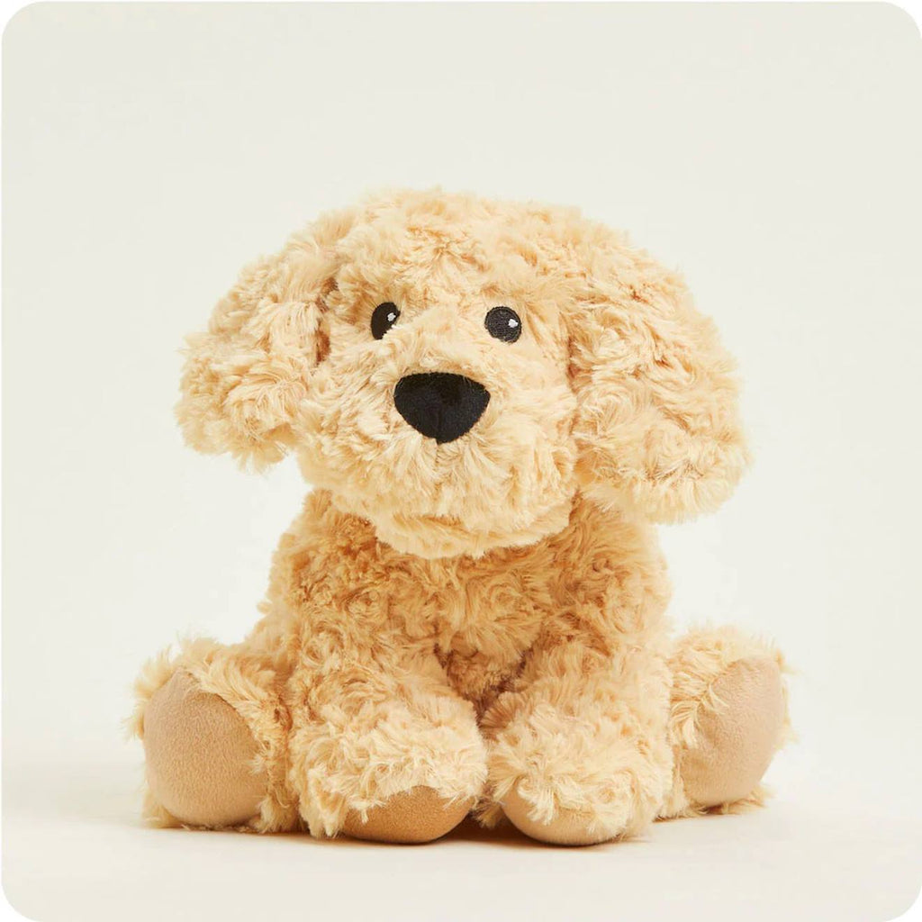 Peluche bouillotte chien bouclé beige