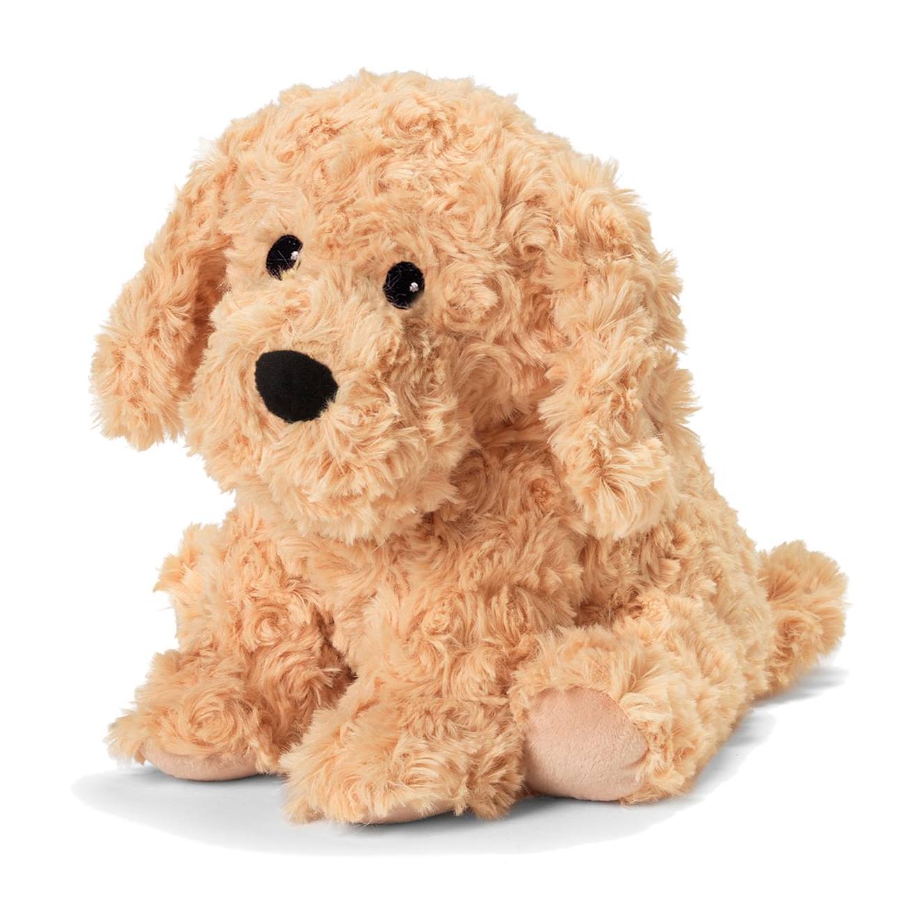Peluche bouillotte chien bouclé beige