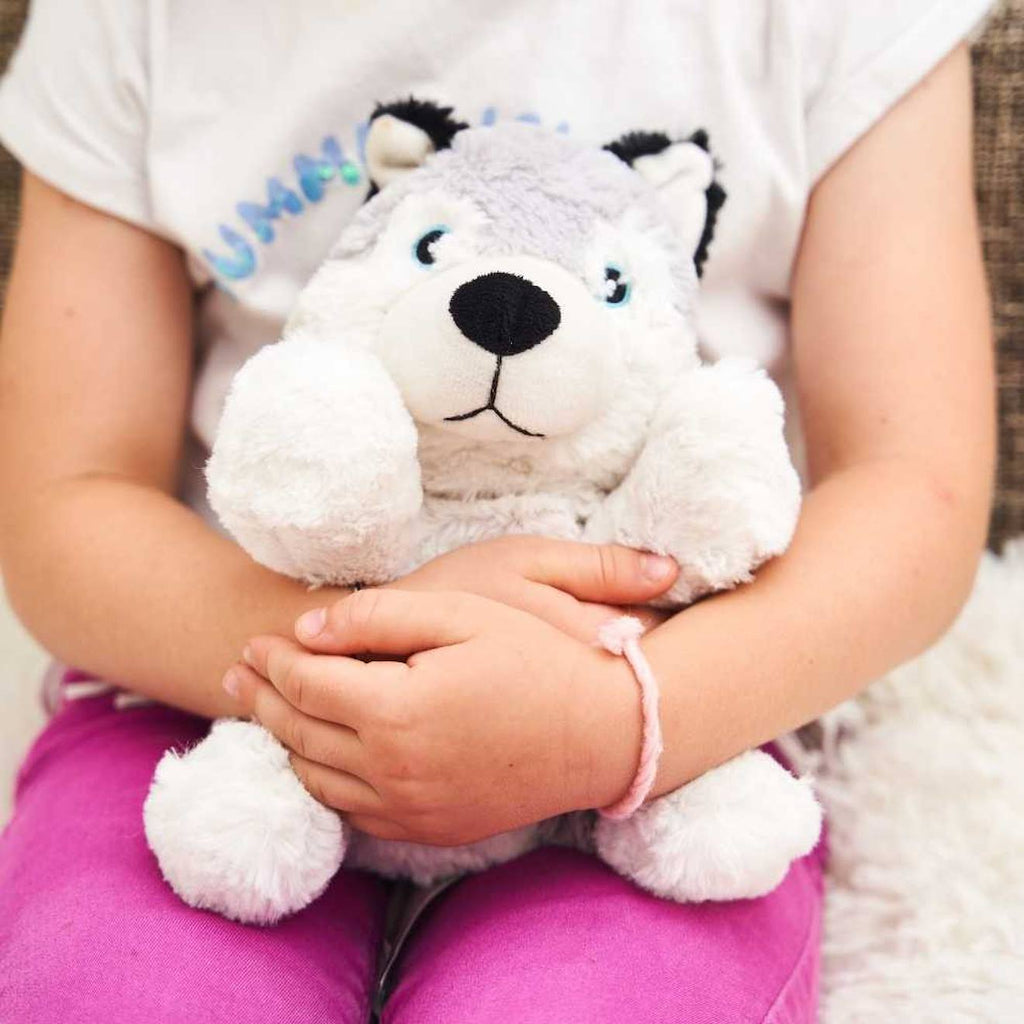 Peluche bouillotte husky blanc