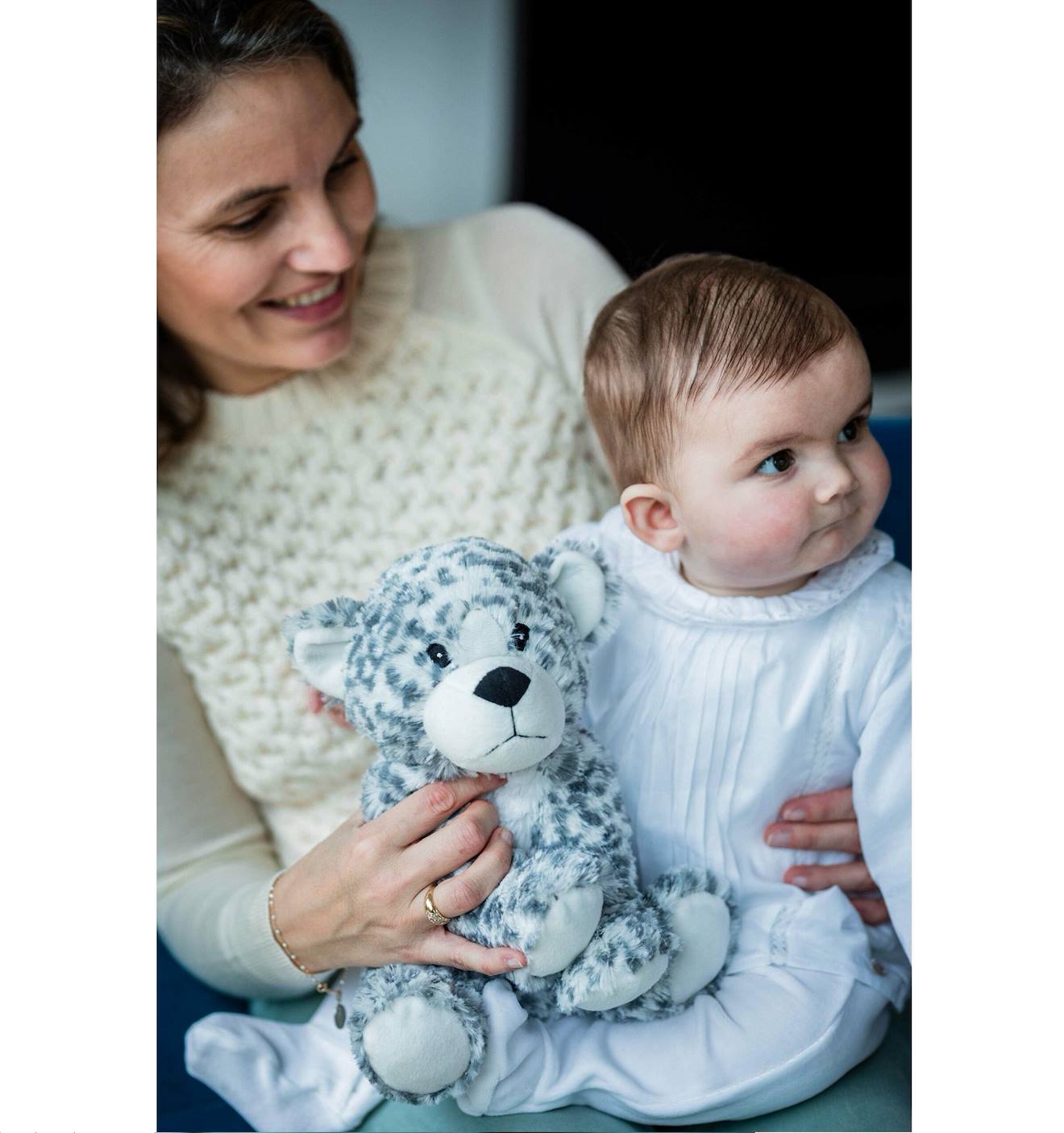 Peluche bouillotte léopard blanc
