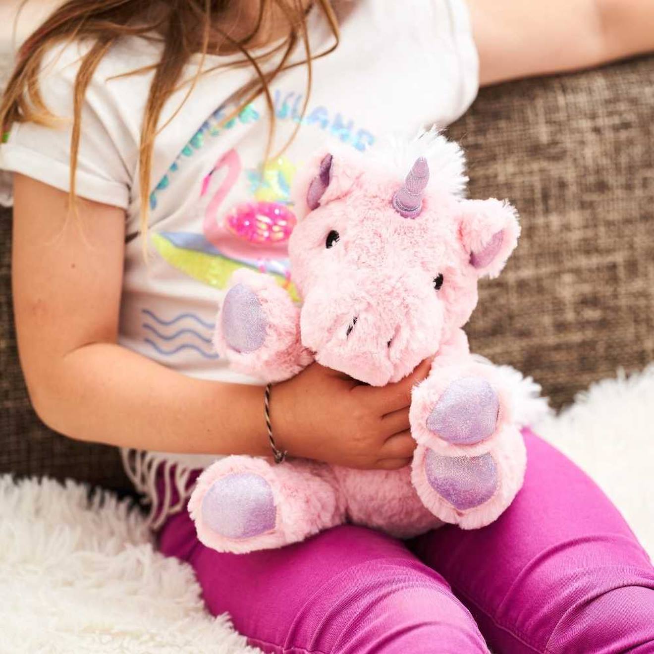 Peluche bouillotte licorne rose