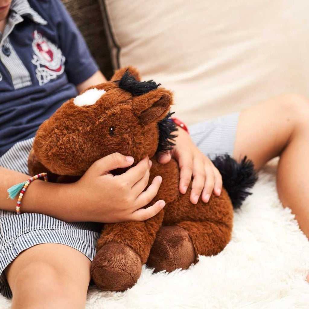 Peluche bouillotte poney marron