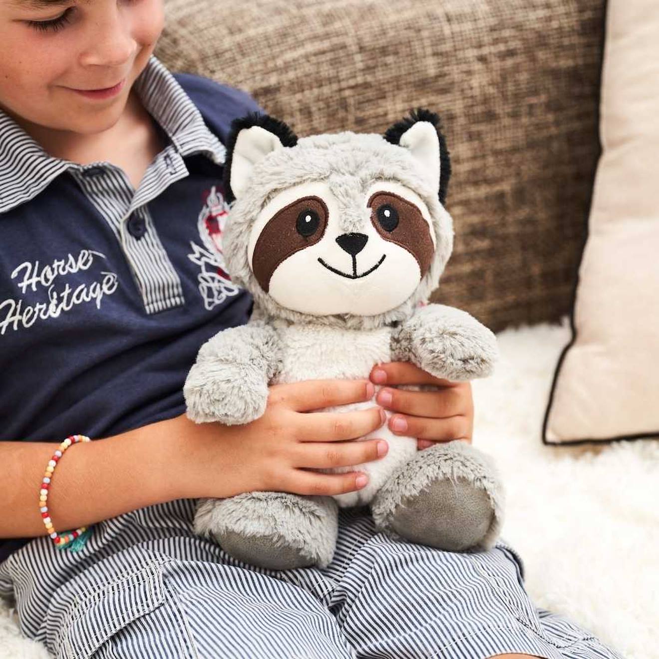 Peluche bouillotte raton laveur gris