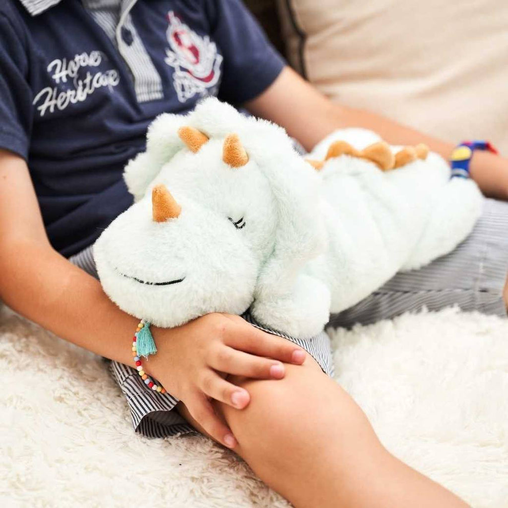 Peluche bouillotte triceratops vert