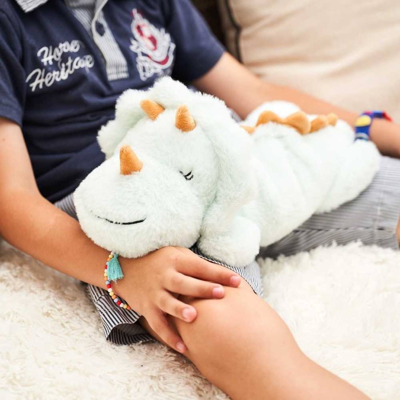 Peluche bouillotte triceratops vert