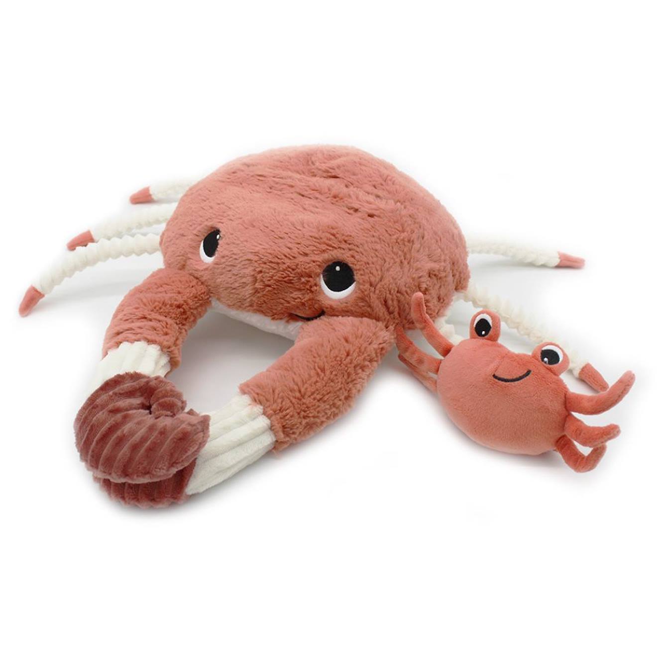 Peluche cassecou le crabe et son bébé terracotta (39 cm) orange, blanc, noir