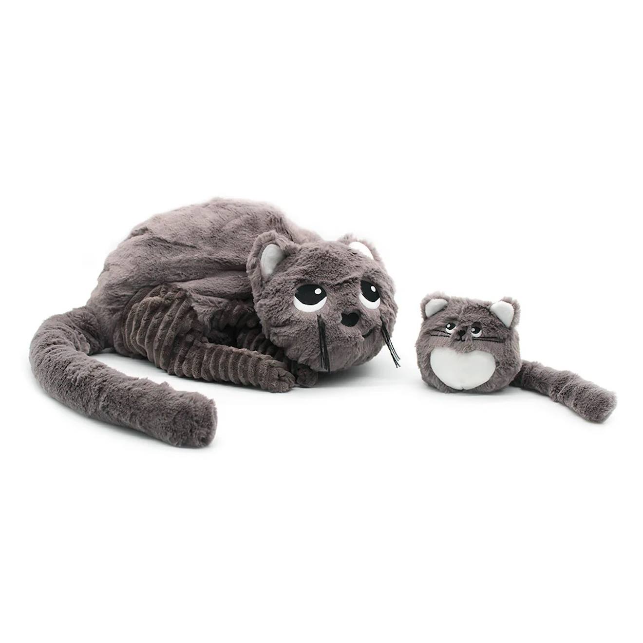Peluche chat maman et son bébé gris