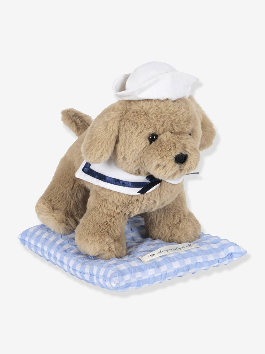 Peluche chien milou et son coussin marron