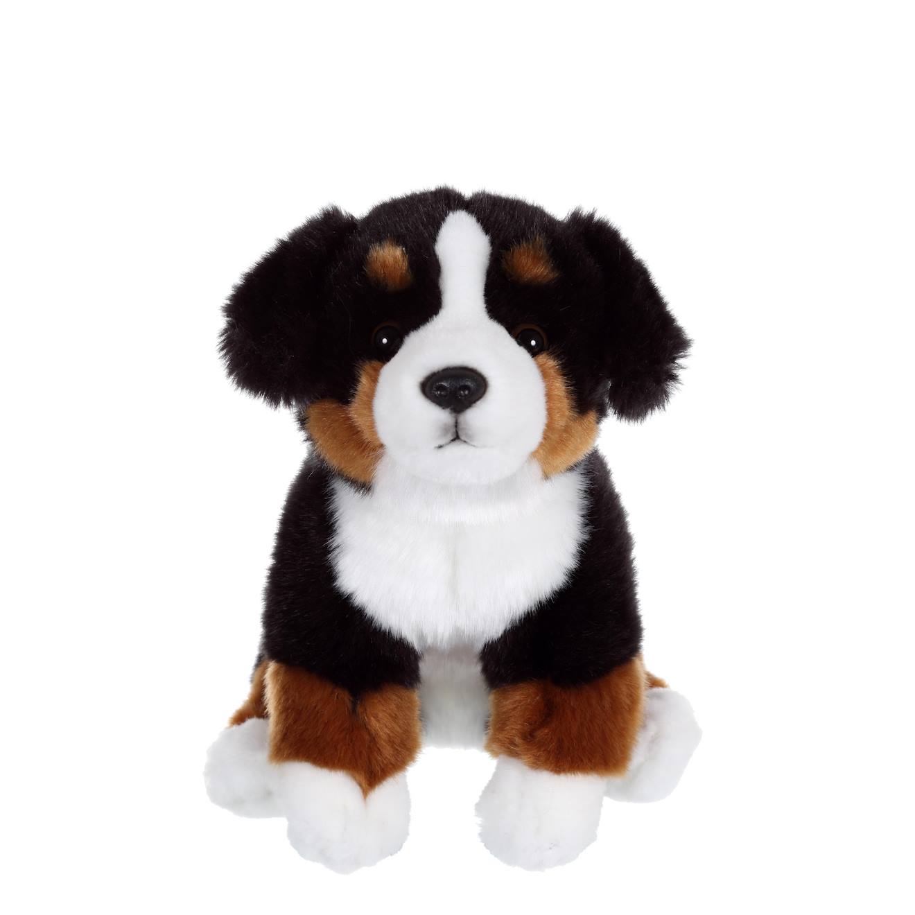 Peluche - chien réaliste assis, bouvier bernois 25 cm marron