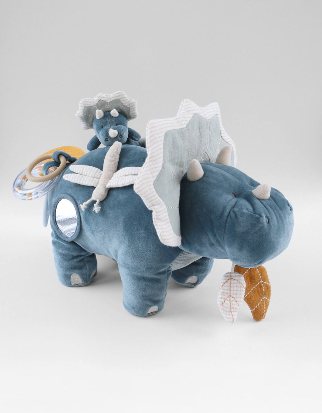 Peluche d'activités ops en veloudoux et mousseline de coton bio bleu