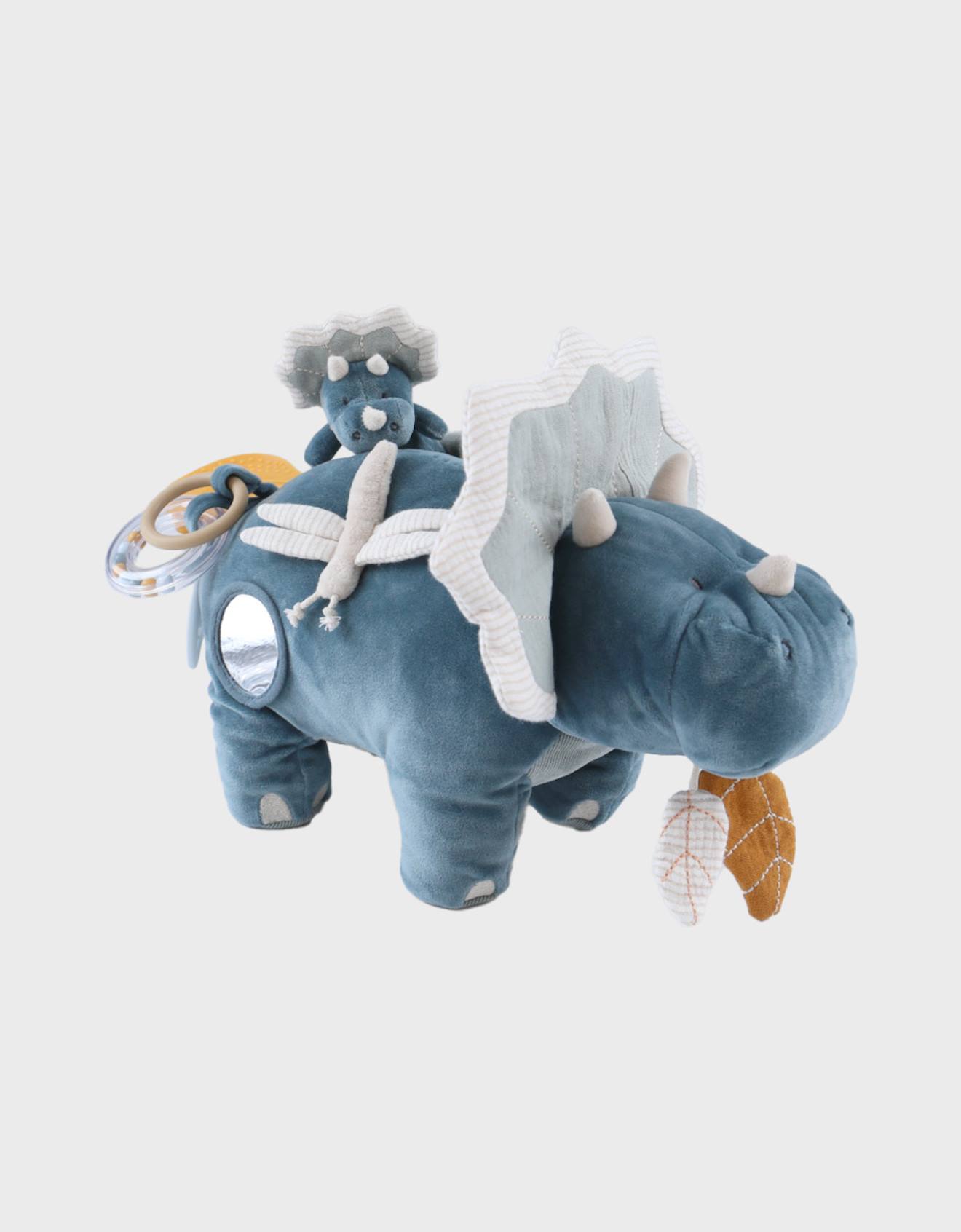 Peluche d'activités ops en veloudoux et mousseline de coton bio bleu