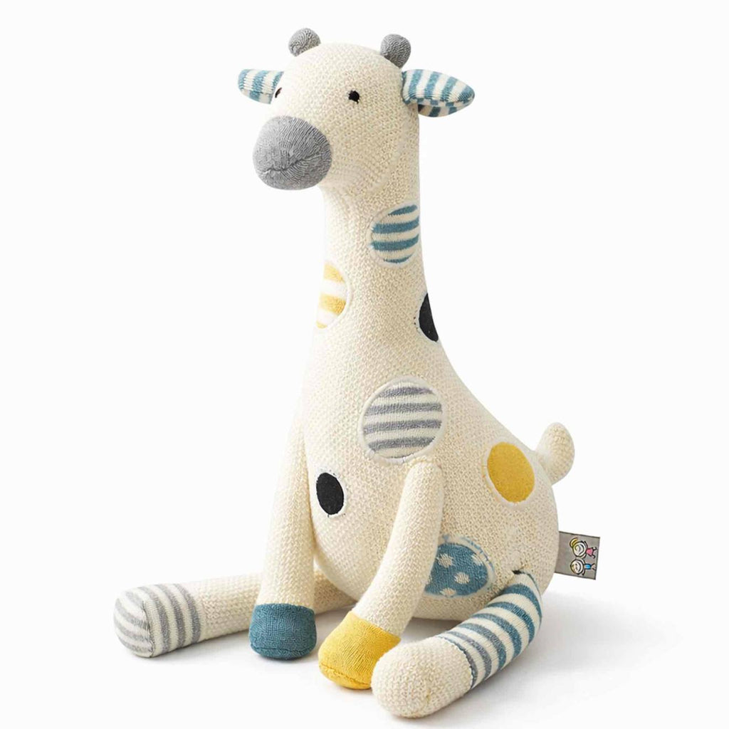 Peluche doudou girafe en coton tricoté écru