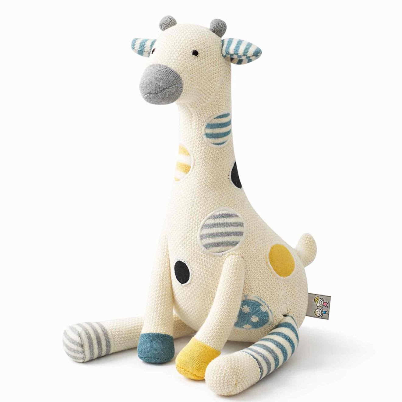 Peluche doudou girafe en coton tricoté écru