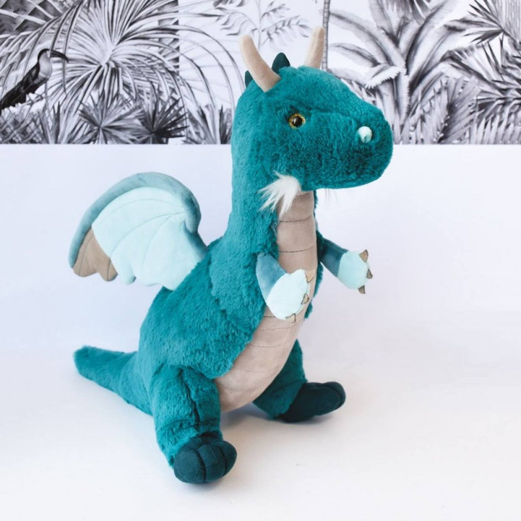 Peluche dragon emeraude 40 cm bleu