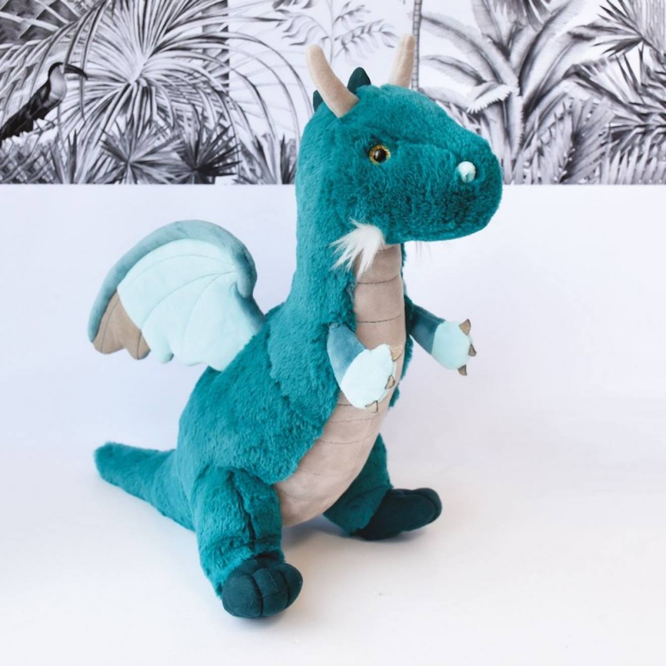 Peluche dragon emeraude 40 cm bleu