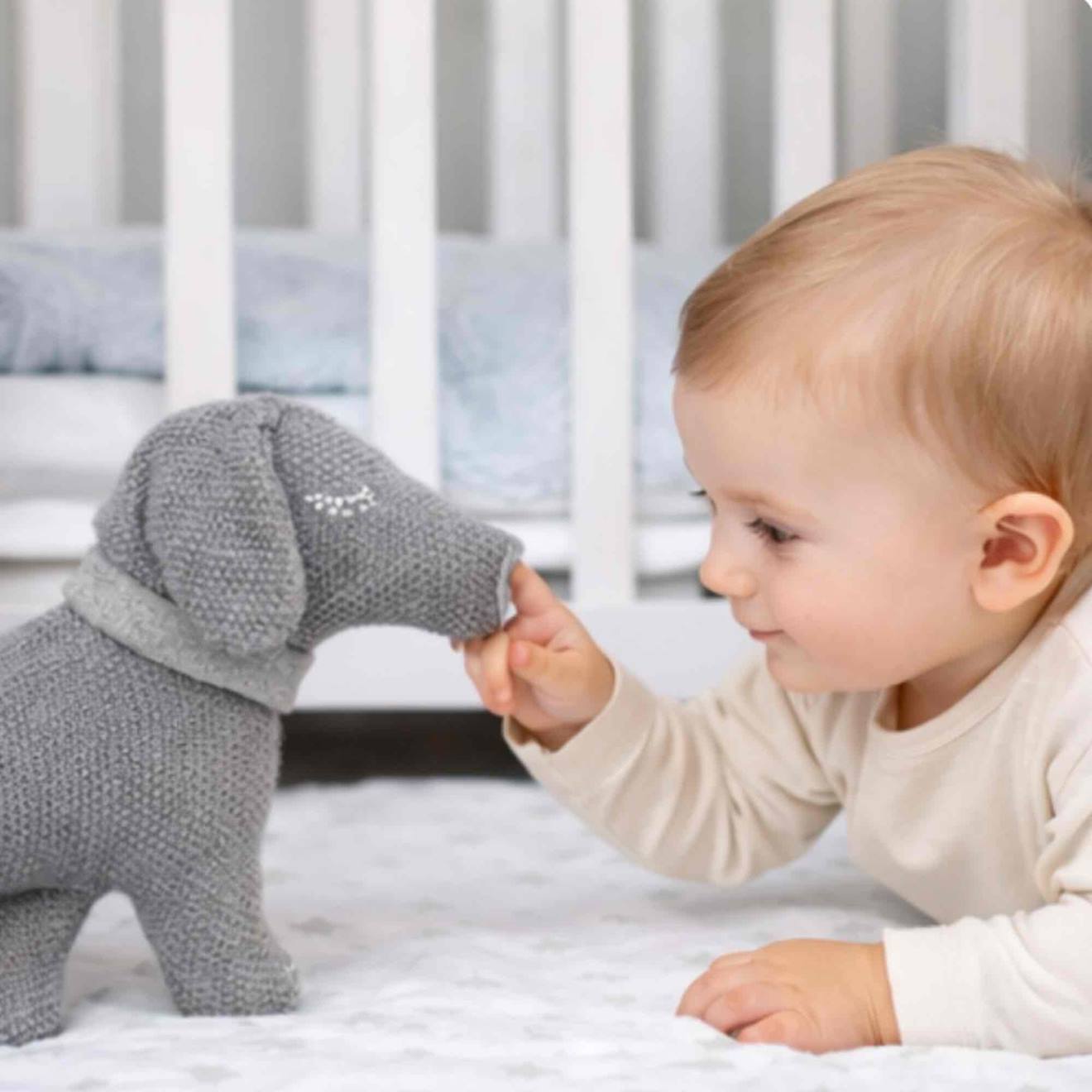 Peluche en coton bio doudou chien teckel gris