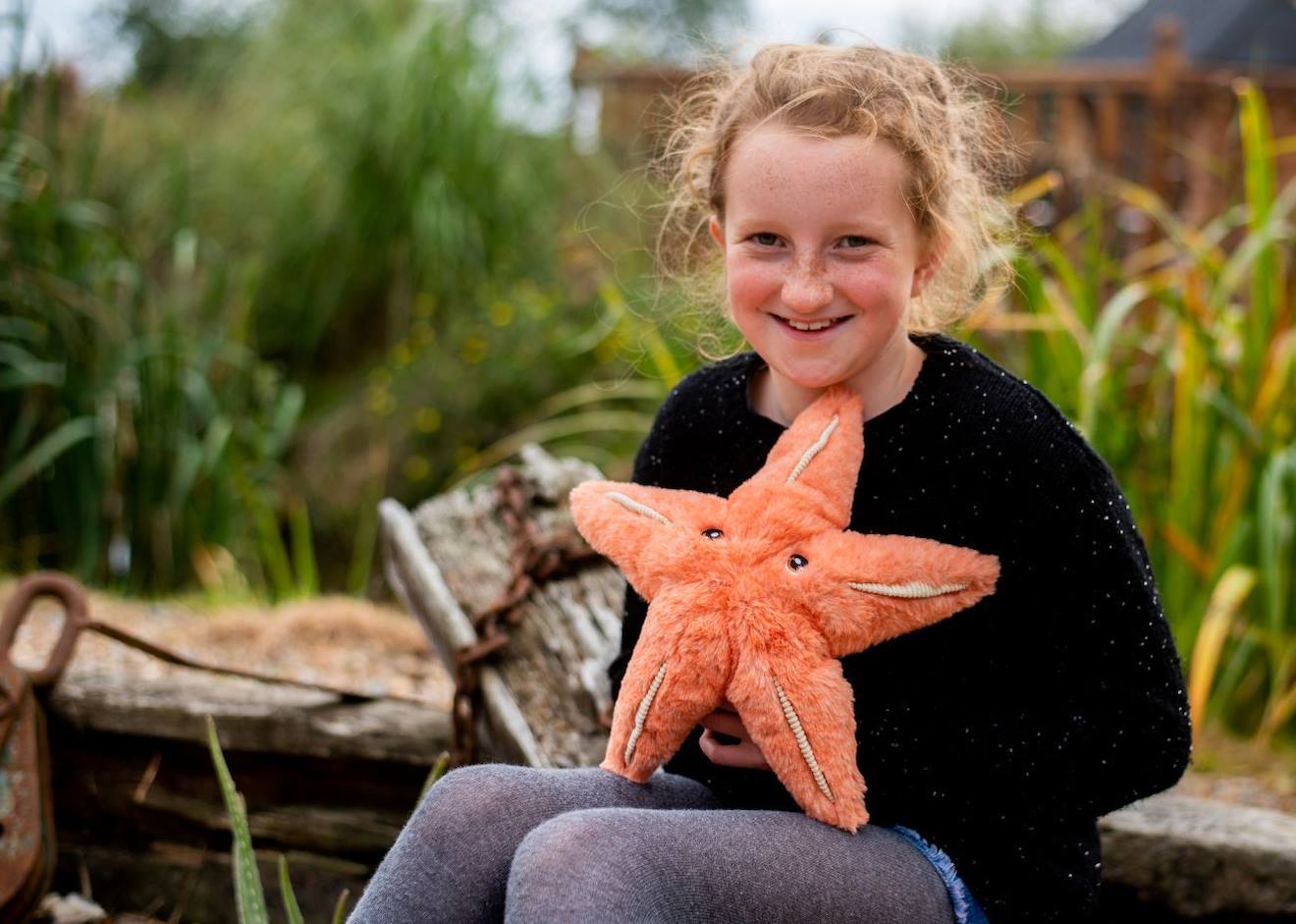 Peluche étoile de mer 25cm 100% recyclée orange