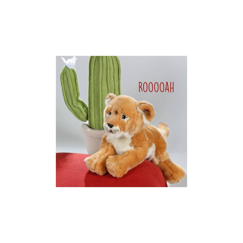 Peluche - fauve allongé 30 cm - lionne beige