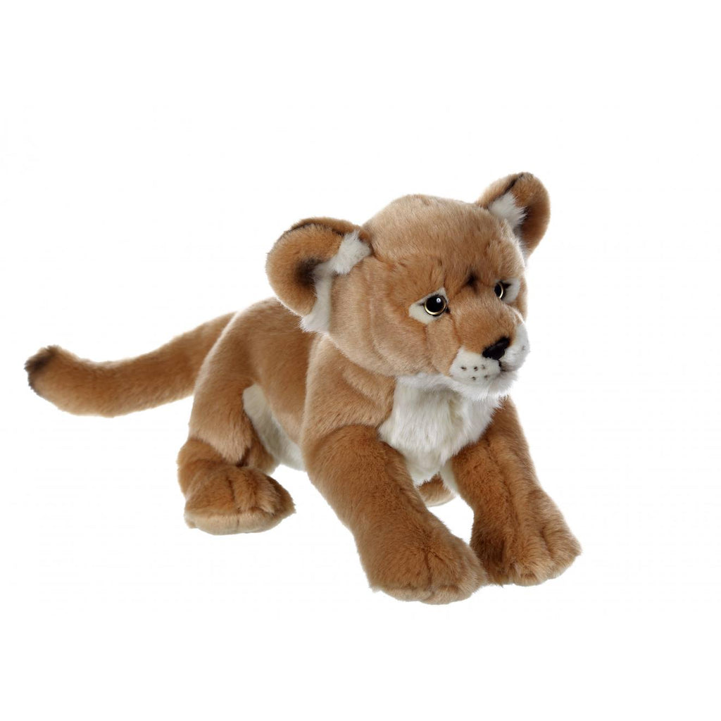 Peluche - fauve allongé 30 cm - lionne beige